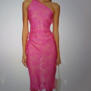 Musier for Revolve Elegant Pink One-Shoulder lace set